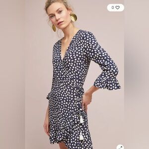 Faithfull The Brand Jasmine Mini Wrap Dress – Navy Floral – Size XS – Boho Fall